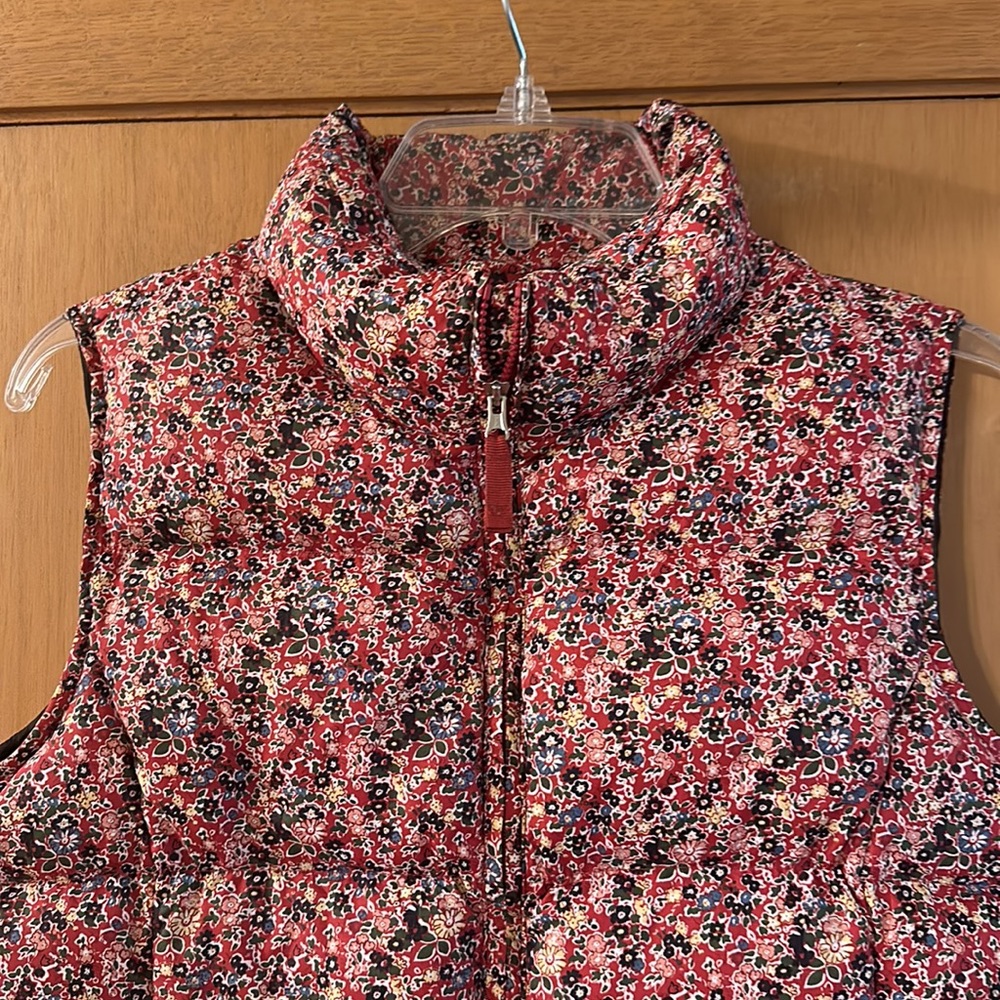 Lands End Kids Girls Floral Full Zip Quilted Vest Pink Brown Size Large 14 - Picture 2 of 8
